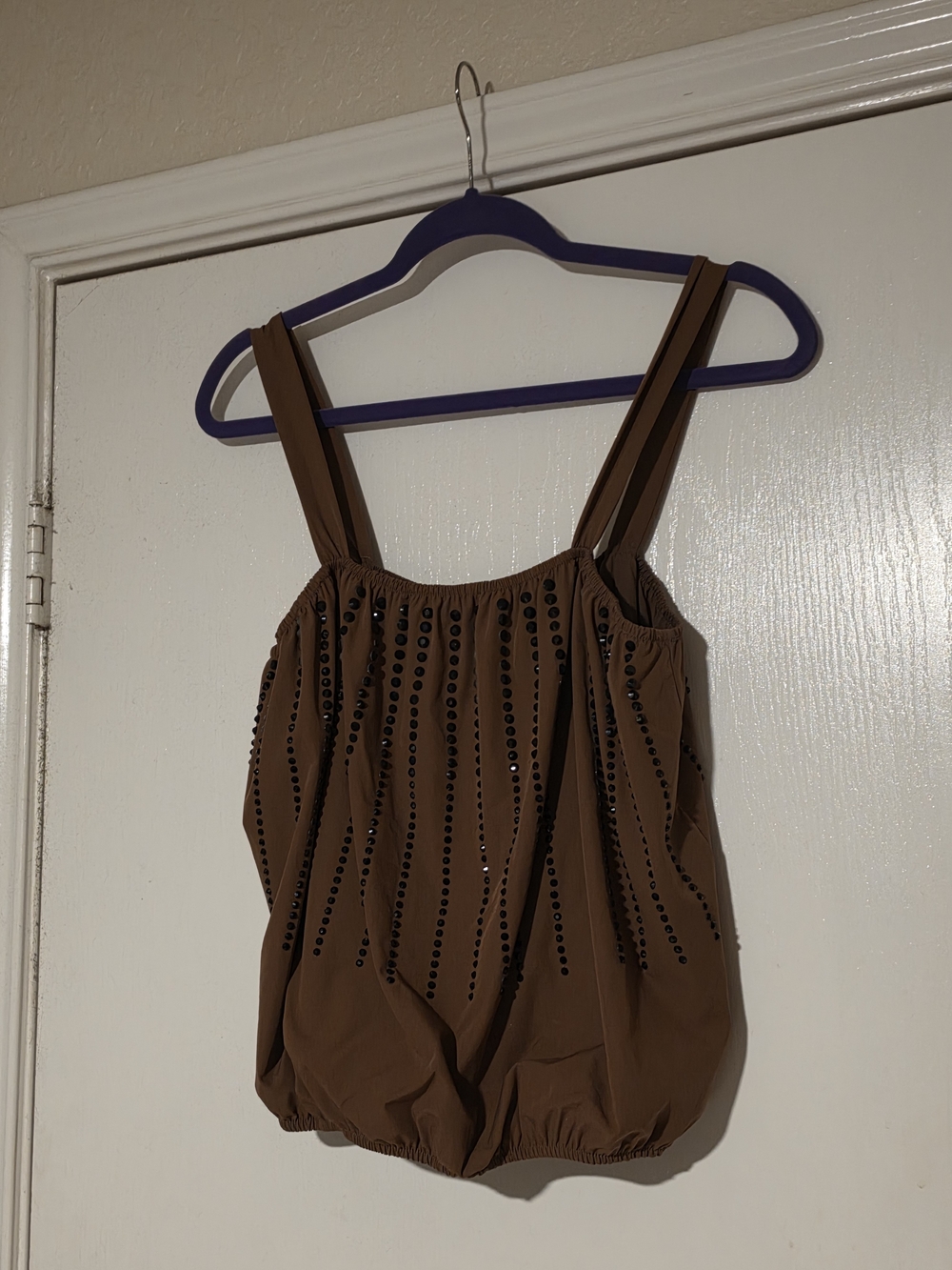 Brown Bubble Hem Tank Top with Studded Detail